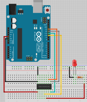 ATTiny84 an Arduino mit LED zum Test