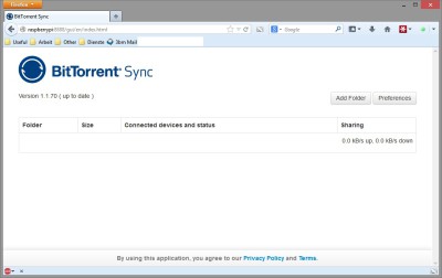 Die (noch) englische Startseite von BTSync