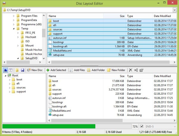 Dateien der SetupDVD mit ImgBurn auswählen