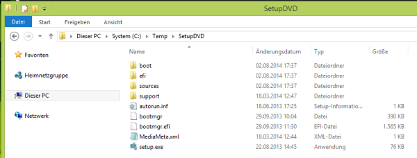 Entpackte SetupDVD